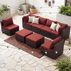 NICESOUL 29.3'' High Back Wicker Patio Furniture Set for 8 Person, Extra Big Outdoor Modular Sectional with Ottoman, Deep Seated Relax Conversation Sets for Backyard Deck, Brown and Red