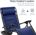Best Choice Products Oversized Padded Zero Gravity Chair, Folding Outdoor Patio Recliner, XL Anti Gravity Lounger for Backyard w/Headrest, Cup Holder, Side Tray, Polyester Mesh - Cobalt Blue
