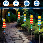 4 Pack Lighthouse Solar Lights,7 Light Color Changes,IP65 Waterproof Solar Pathway Lights for Garden,Lawn,Outdoor Lighthouse Decor