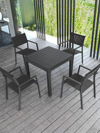 5 Pieces Outdoor Dining Set, Never-Rust Aluminum Expandable Patio Dining Table Set, 32"-65" Extendable Dining Table and Stackable Textilene Dining Chairs for Backyard, Deck, Indoor, Black