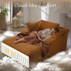 66" Chaise Lounge Chair Indoor, Oversized Boneless Couch Comfy Upholstered Sleeper Sofa Bed with 3 Pillows, Corduroy Cloud Reading Chairs for Living Room No Assembly Required, Orange