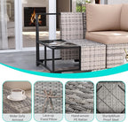 7-Piece Outdoor Patio Furniture Set with 55,000 BTU Fire Pit Table, PE Wicker Rattan Sectional Sofa Patio Conversation Set with Thickened Cushions & Coffee Table, Sand