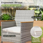 Tangkula 9 Pieces Patio PE Wicker Dining Set, Outdoor Acacia Wood Table and Chairs for 8 with Cushions and 2" Umbrella Hole, Outdoor Dining Furniture Set for Deck, Garden and Yard (Mix Grey+White)