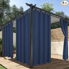 HolidayIdeas Outdoor Curtains for Patio Waterproof, 4 Panels - 54 x 120 Inch - Privacy Protection & Light Filtering Curtains Navy Grommet Outside Curtains for Porch, Gazebo, Pergola, Backyard