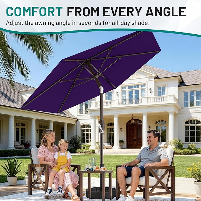 AreShark 7.5FT Patio Umbrella Table Market Umbrella with 6 Sturdy Ribs, Button Tilt/Crank, Heavy-Duty Outdoor Umbrellas for Pool, Deck, Garden and Backyard, Purple