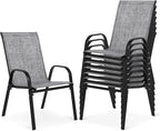 Outdoor Stackable Chairs Set of 8, Stacking Patio Chairs with Textilene Fabric, Outside Furniture for Garden Backyard Balconie Poolside Deck, Grey