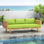 Merax Solid Acacia Wood Couch Chaise Lounge Chair Indoor, 3 Seater Daybed Sofa Couches with Cushions & Pillow, Heavy Frame Day Bed for Living Room, Office, Outdoor, Balcony, Patio, Water Resistant