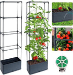 2 Packs Raised Garden Bed Tomato Planter Box with Trellis, 55.2" Self-Watering Tomato Cage with Rectangular Trellis for Climbing Plants Flowers Vegetables Vine in Patio Garden Indoor Outdoor