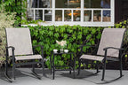 Vongrasig 3 Piece Outdoor Rocking Bistro Set, Textilene Fabric Small Patio Furniture Set, Front Porch Rocker Chairs Conversation Set with Glass Table for Lawn, Garden, Balcony, Poolside (Taupe)