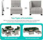 7-Piece Outdoor Patio Furniture Set with 55,000 BTU Fire Pit Table, PE Wicker Rattan Sectional Sofa Patio Conversation Set with Thickened Cushions & Coffee Table, Dark Green