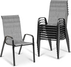 MAMIZO Patio Dining Chairs, Stackable All Weather Teslin Chair, Heavy Duty Outdoor Breathable Chairs Set, w/Armrests, Upgraded Chair FeetW/Strenthened Iron Spacers, 330 LBS (8, Grey)