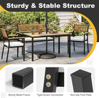 Tangkula 4 Piece Patio Dining Furniture Set, Outdoor Dining Chair Set for 4 w/Acacia Wood & Metal Frame, Umbrella Hole, 1 Table, 2 Armchairs, 1 Bench for Lawn, Garden, Backyard, Porch