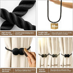 Hion Magnetic Curtain Tiebacks 4 Pack, Nickel-plated Metal and Polyester, Black
