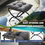 15" Foldable Foot Stool Ottoman with Metal Frame - Washable Dark Grey Upholstered Indoor/Outdoor Footrest for Living Room, Bedroom, Patio - Space-Saving Compact Design