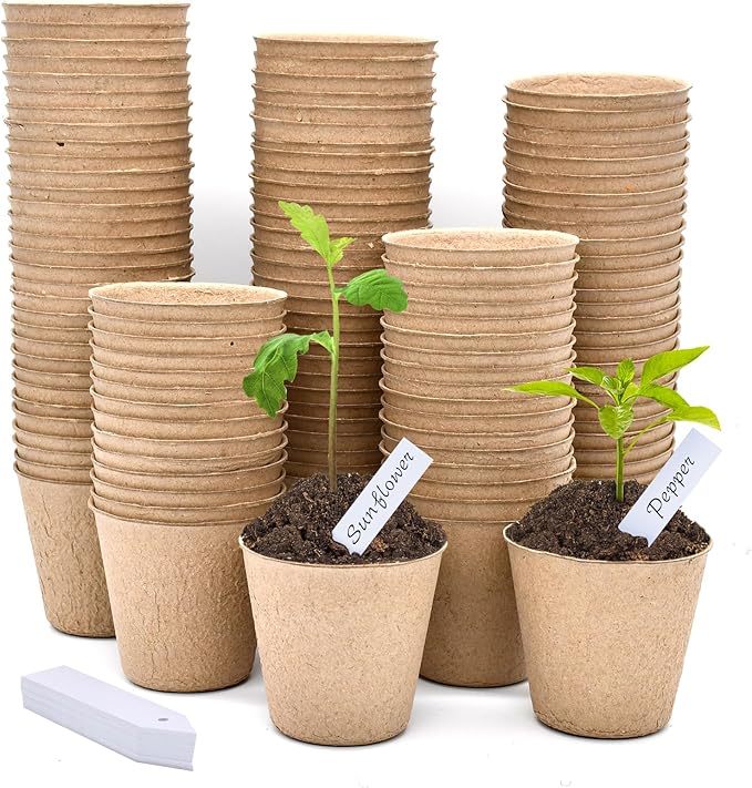 Biodegradable Peat Pots for Seedling - 120 Pack 3.15 inch Biodegradable Plant Seed Starters Kits with 30 Plant Labels, Garden Germination Nursery Pots for Flower Vegetable Seed Germination