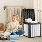 ROJIK Outdoor Storage Housing Deck Box - Waterproof Patio Furniture, Garden Tools, Cushions, Pool Accessories Storage Bench with Lockable Lid and Side Handles (Black & Whiter, 50 Gal)