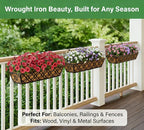Y&M 24 Inch Window Deck with Coco Liner, Fence Metal Hanging Flower Planter Window Basket Deck Railing Planter Boxes for Outdoor Garden Lawn,6pcs