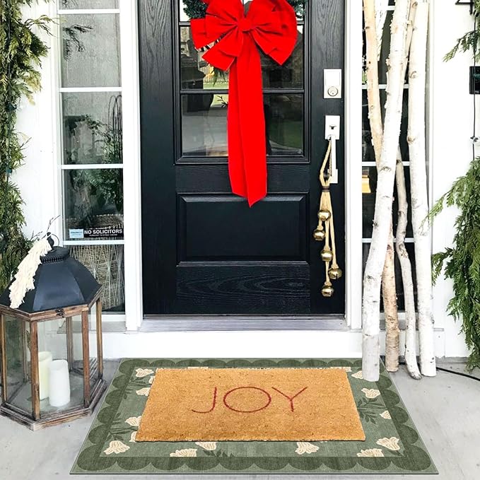 Outdoor Rugs Floral Door Mat in Sage Green, 2 x 3 Feet, Non-Slip