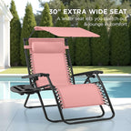 Best Choice Products 30” Wide Folding Zero Gravity Outdoor Recliner Patio Lounge Chair w/Adjustable Canopy Shade, Headrest, Side Accessory Tray - Pink