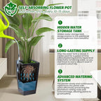 GarveeLife 16 in Tall Planters Set of 2, Outdoor＆Indoor Black Planter Pots, High Front Porch Planter Pots with Drainage Holes＆Water Level Monitor＆Inner Bucket, Automatic Watering,Black