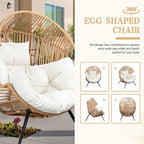 Vongrasig Wicker Egg Chair PE Rattan Chair with Cushion, Oversized Patio Lounge Chair for Outdoor, Indoor, Balcony, Backyard, Garden, Living Room, Beige