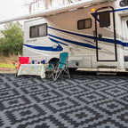 SAND MINE Waterproof Outdoor Rug 9x12 ft, Plastic Reversible Rug, Modern Area Rug, Large Floor Mat for Outdoors, RV, Patio, Backyard, Deck, Picnic, Beach, Camping, Black Grey Lattice