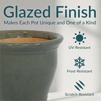 Sunnydaze Round Ceramic Planter - Set of 2 Indoor or Outdoor Plant Pots with Drainage Hole - Studio - 11" - Gray Glaze