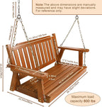 Wooden Porch Swing 2-Seater, Bench Swing with Hanging Chains, Heavy Duty 800 LBS, for Outdoor Patio Garden Yard, 4 Ft, Brown