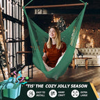 Upgraded Caribbean Hammock Chair with Detachable Metal Bar, Large Hammock Swing Chair, XL Rope Hanging Chair for Outdoor Indoor, 330 LBS Weight Capacity, ForestGreen