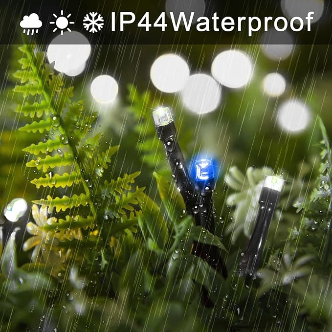 String Lights 200 LED 66 ft Outdoor Waterproof, Blue and White