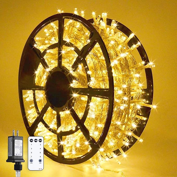 String Lights 272 Ft 1000 Warm White LEDs with Remote and 8 Modes
