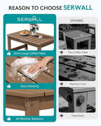 SERWALL Outdoor Coffee Table with 1.69" Umbrella Hole, HDPE Patio Coffee Table for Outside, Rectangle, Brown