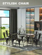 Nazhura Metal Dining Chair Farmhouse Tolix Style for Kitchen Dining Room Café Restaurant Bistro Patio, 18 Inch, Stackable, Waterproof Indoor/Outdoor (Sets of 4) (Black)