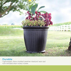 Suncast 3 Pack Wicker Planter w/Drillable Drain Holes, Decorative Indoor/Outdoor Pot, 18in, Java