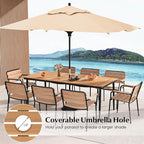 Tangkula 79" Acacia Wood Outdoor Dining Table for 8, Large Rectangular Patio Table with 1.9" Umbrella Hole, Metal Frame & Foot Pads, 8-Person Outside Table for Garden, Poolside & Backyard