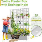 FENCY Metal Raised Garden Bed with Trellis, Metal Planter Box with Trellis, Garden Box for Climbing Plants Vegetable, 47''Lx16''Wx71''H Garden Bed with Drainage Holes(White)