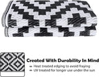 SAND MINE Waterproof Outdoor Rug 4x6 ft, Plastic Reversible Rug, Modern Area Rug, Large Floor Mat for Outdoors, RV, Patio, Backyard, Deck, Picnic, Beach, Camping (4' x 6', Black & White Lattice)