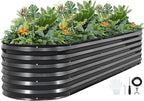 G GOOD GAIN Raised Garden Beds - 8x2x1.4ft Galvanized Planter Boxes Kit with Protective Tape & Gloves & Tools | Oval Metal Outdoor Raised Bed for Gardening Vegetables, Fruits, Flowers, Herbs, Grey