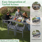 AMERLIFE 7-Piece HDPE Outdoor Dining Set with Umbrella Hole, 71" L Patio Table and Chairs Set for 6, Modern Garden Dining Set for Backyard, Poolside, Seaside, Porch, Gray