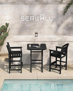 SERWALL Balcony Adirondack Chairs and Table 3 Pieces Set, Adirondack Bar Height Chairs Set of 2 and Bar Table, Outdoor Bar Stools Set for Bistro, Poolside, Backyard, Black