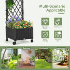Planter Box with Trellis, 4ft Tall Self-Watering Plastic Raised Garden Beds and Lattice Trellis with Lockable Wheels & Drain Plug for Outdoor Patio Backyard Balcony, Black, 1 Pc