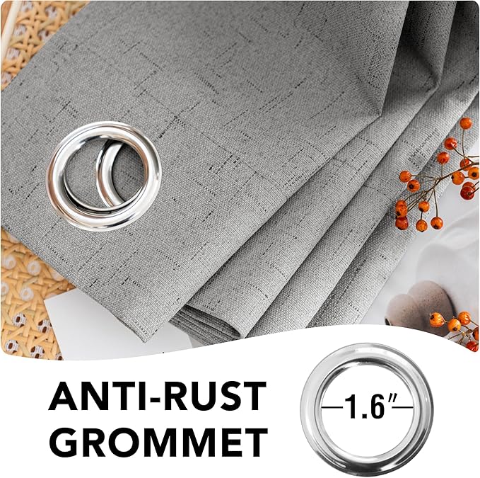 H.VERSAILTEX Primitive Linen Curtains 100% Blackout Curtain Drapes Burlap Curtains with White Thermal Insulated Liner, Grommet Top Drapes Living Room/Bedroom (2 Panels, 42 x 84 Inch, Dove Gray)