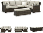 Signature Design by Ashley Brook Ranch Casual Nuvella Weather Resistant Fabric Right Hand Facing Outdoor Sofa Sectional/Bench with Cushion and 6 Throw Pillows, Set of 3, Beige & Dark Brown
