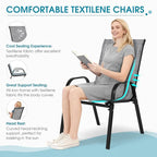 Outdoor Stackable Chairs Set of 8, Stacking Patio Chairs with Textilene Fabric, Outside Furniture for Garden Backyard Balconie Poolside Deck, Grey