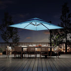 Garvee 10 ft Cantilever Patio Umbrella with Solar Lights, 360° Rotation Offset Umbrella, Easy Crank & Tilt Adjustment, UV Protection for Backyard, Poolside, Deck -Turquoise