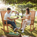 VINGLI Wooden Rocking Chair with High Backrest, Solid Fir Wood, Heavy Duty 600 LBS Patio Rockers for Indoor and Outdoor, Garden, Yard, Patio