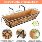 Riare 4 Pack 23 Inch Window Boxes Planters with Coco Liner, Metal Deck Railing Planter Boxes, Balcony Planters Railing Hanging, Horse Trough Window Flower Planter Boxes for Outdoor Porch Fence Patio