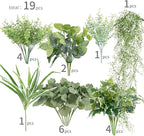 19Pcs Outdoor Artificial Boxwood UV Resistant Fake Stems Plants, Faux Plastic Greenery for Indoor Outside Hanging Plants Garden Porch Window Box Home Wedding Farmhouse Décor