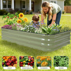 4-in-1 Modular Raised Garden Bed Kit - Adjustable Sizes (5x3x1ft, 4x4x1ft, 6x2x1ft, 7x1x1ft) - Heavy Duty Galvanized Steel Planter Box with Bracing Rods & Gloves for Vegetables, Fruits