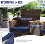 Tangkula 9 Pieces Rattan Outdoor Dining Set for 8, Outdoor Acacia Wood Table Set with 8 Cushioned Wicker Chairs, Umbrella Hole, Patio Dining Furniture Set for Deck Pool Backyard